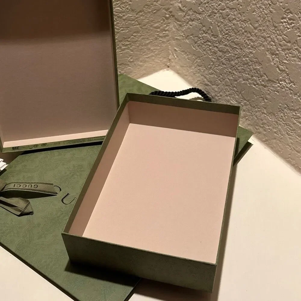 Gucci Shopping Bag Box & Ribbon Olive Green Gift Set Wrapping Small Size